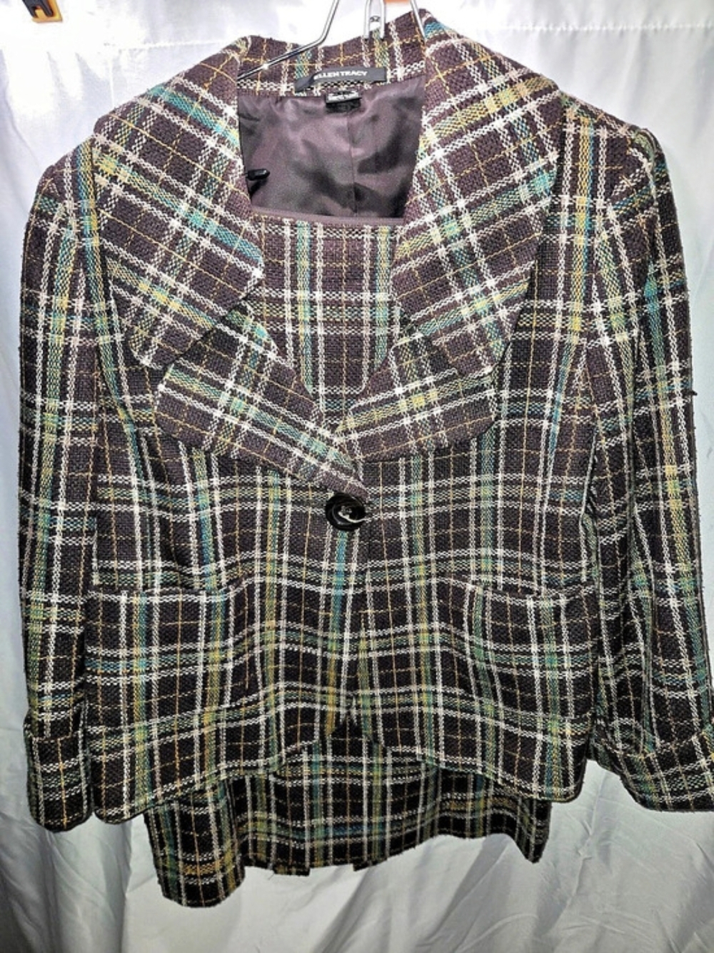 ELLEN TRACY Plaid Silk Skirt Set